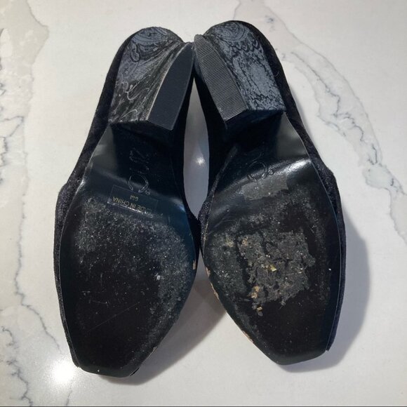 ZINC Sz 9 Velvet Brocade 4” Heels Funky Decorated Heel Peep Toe Shoes - Picture 11 of 13